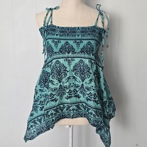 lei Turquoise and Navy Tie-Strap Boho Camisole
